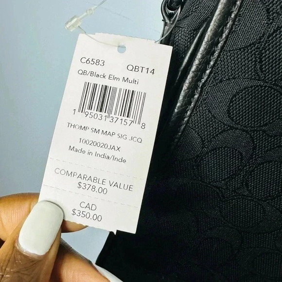 COACH NWT Thompson Crossbody Bag Jacquard  Varsity Stripe Black Leather Snap - Picture 5 of 12